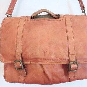 FRYE  Tan/Brown Leather Briefcase Crossbody Strap Messenger Bag